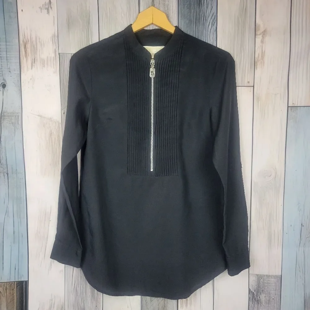 Michael Kors Black Long Sleeve Half Zip Blouse Size XS